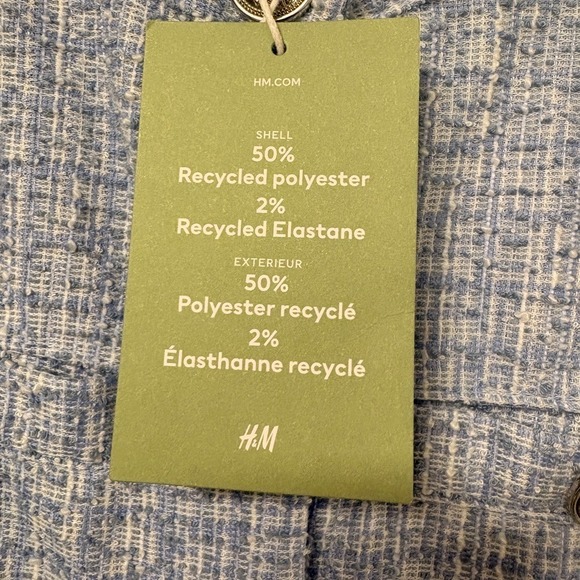 H&M Cropped Tweed Blazer Jacket Light Blue Silver Button Women Small - Picture 4 of 6